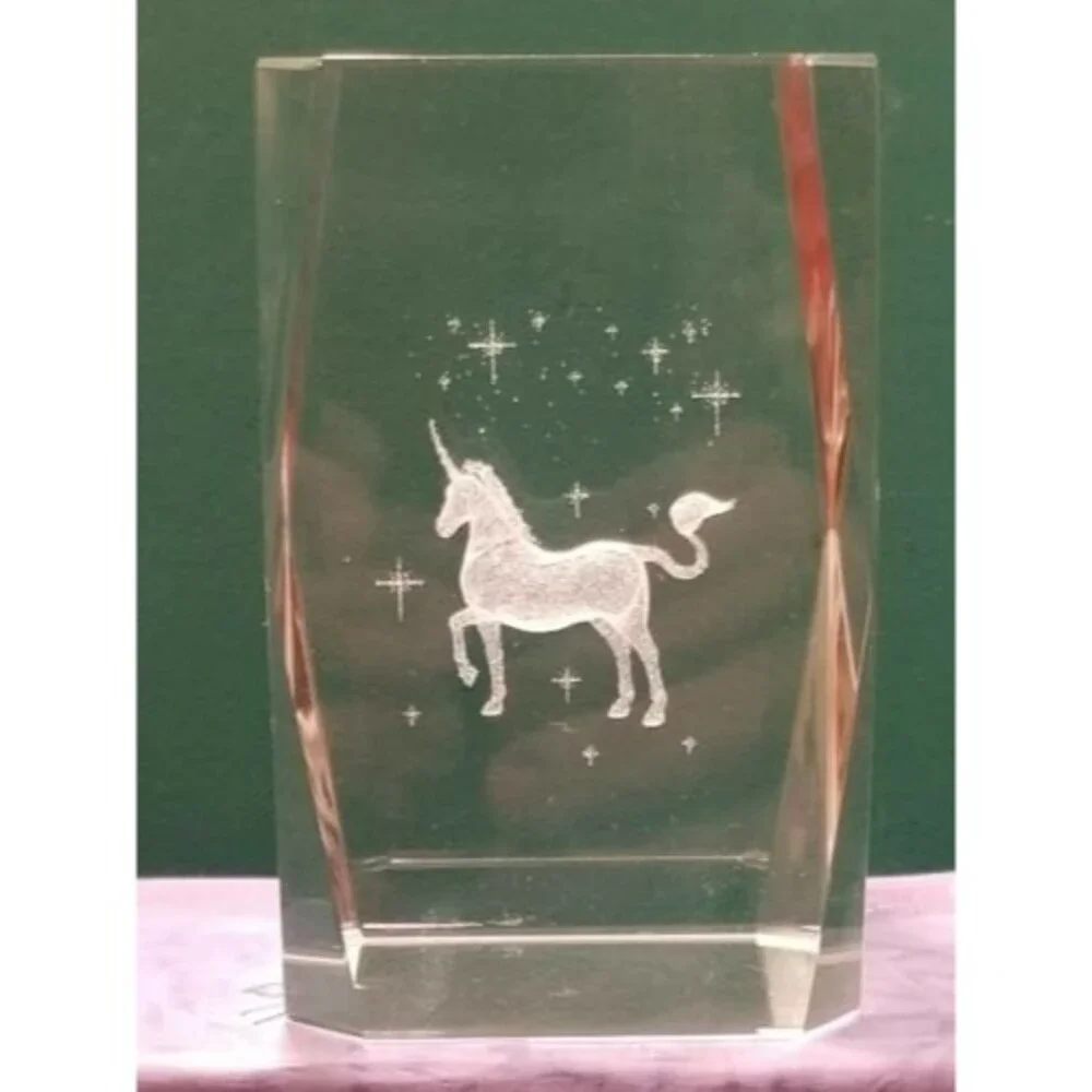 Unicorn & Stars 3D Glass Paperweight Laser Etched 3.25